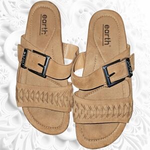 ​Earth Tan Braided Leather Buckle Slide Sandals Comfort 8.5 BOHO